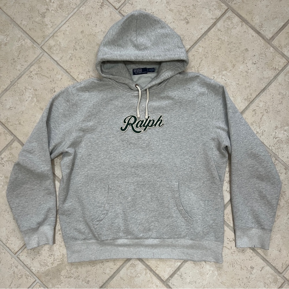 Polo by Ralph Lauren Gray Hooded Sweatshirt with Green 'Ralph' Script